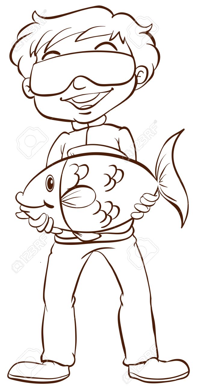 668x1300 A Plain Drawing Of A Man Fishing On A White Background Royalty