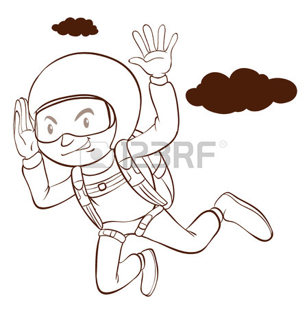 448x450 A Plain Drawing Of A Man Skydiving On A White Background Royalty