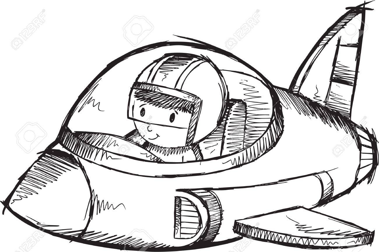 1300x867 Cute Jet Plane Sketch Doodle Art Illustration Royalty Free