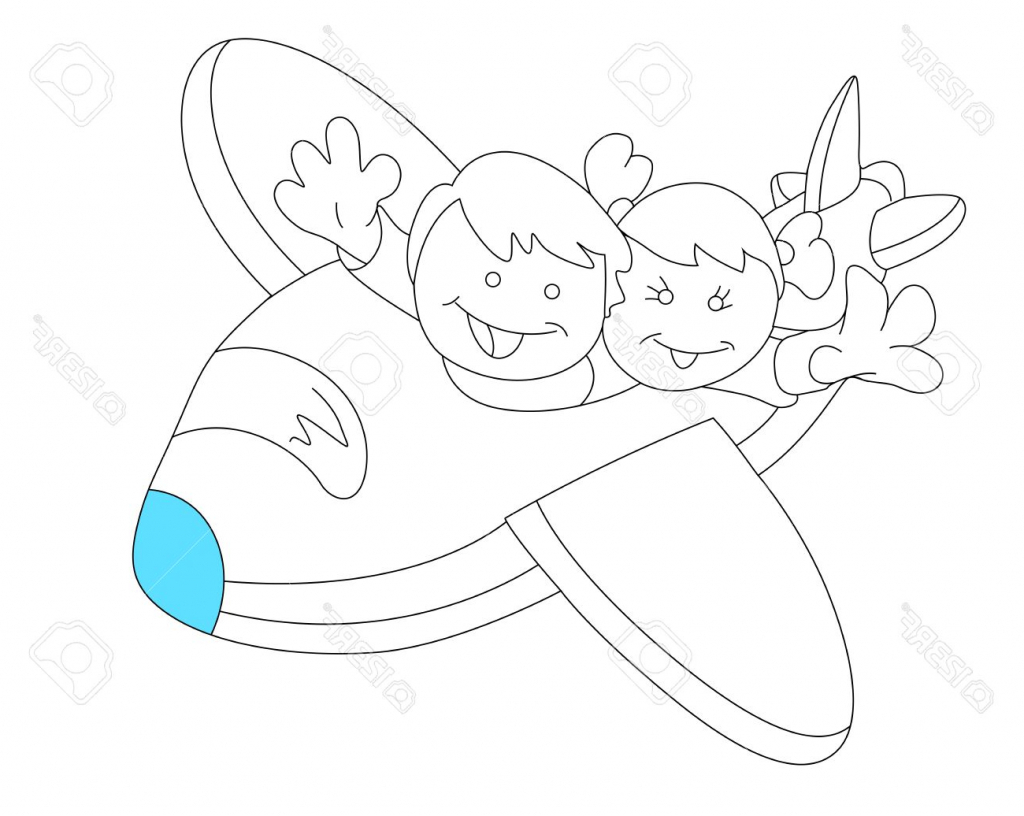 1024x816 Sketch Drawing For Kids Happy Kids In Plane Sketch Royalty Free