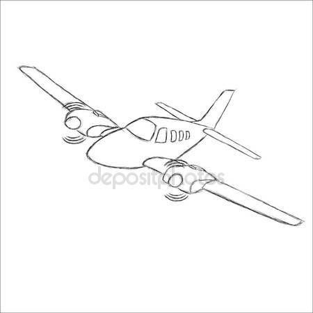 450x450 Small Plane Vector Sketch. Hand Drawn Twin Engine Propelled