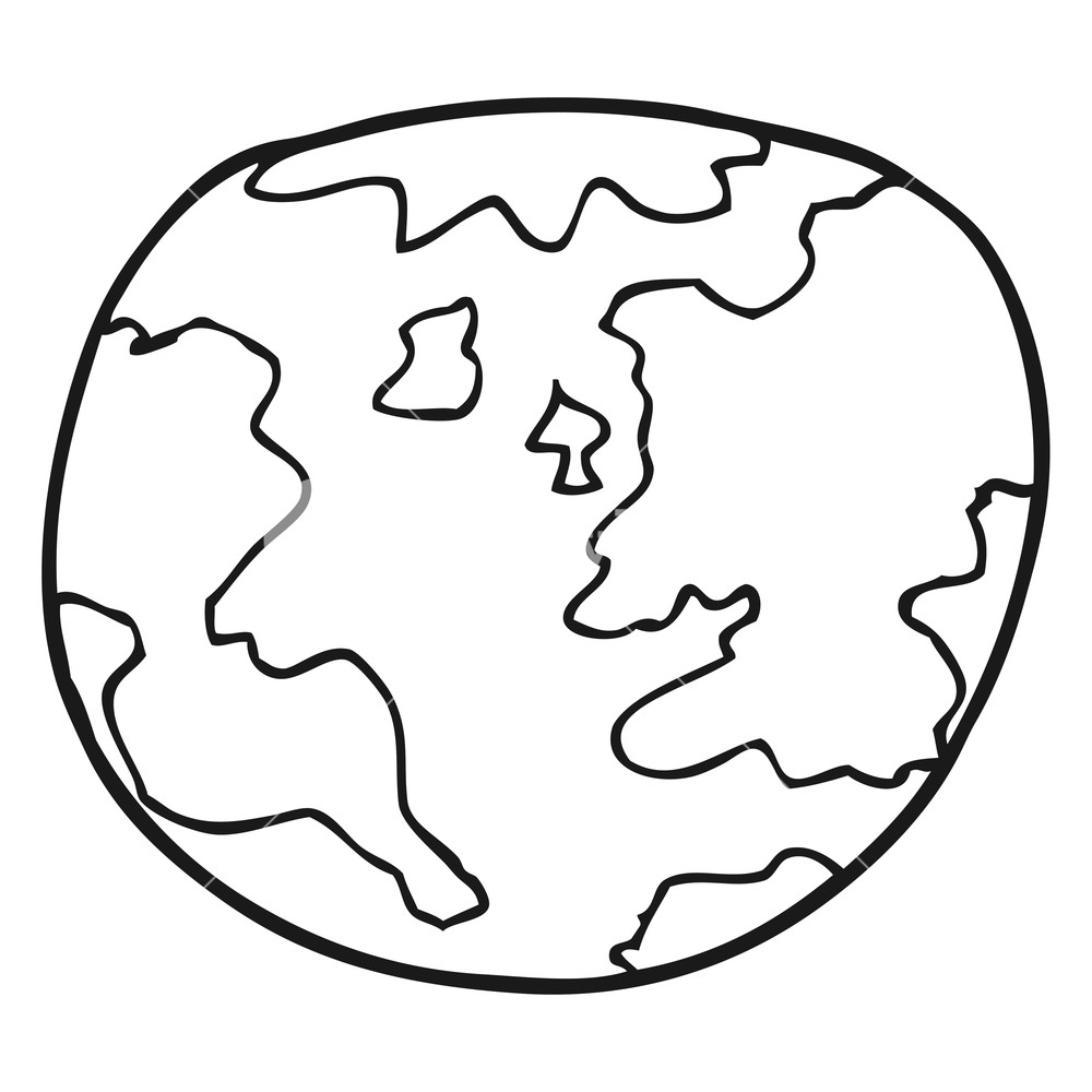 1000x1000 Freehand Drawn Black And White Cartoon Planet Earth Royalty Free