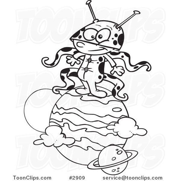 581x600 Cartoon Black And White Line Drawing Of A Boy Alien On A Planet