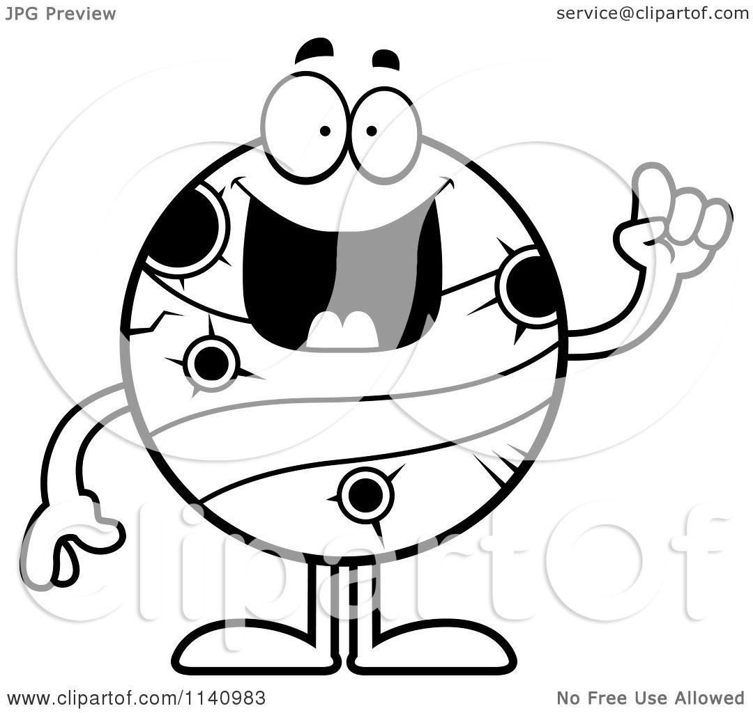 1080x1024 Cartoon Clipart Of A Black And White Planet Mercury With An Idea