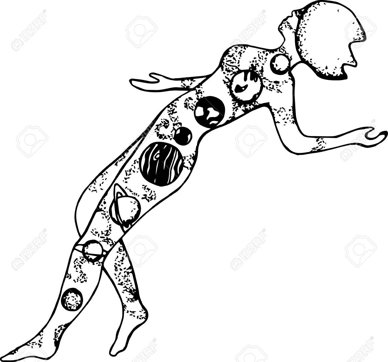 1300x1212 Silhouette Of A Girl With Planets Of The Solar System Inside