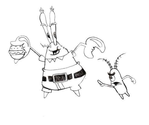 600x505 Plankton And Mr Crabb Coloring Page