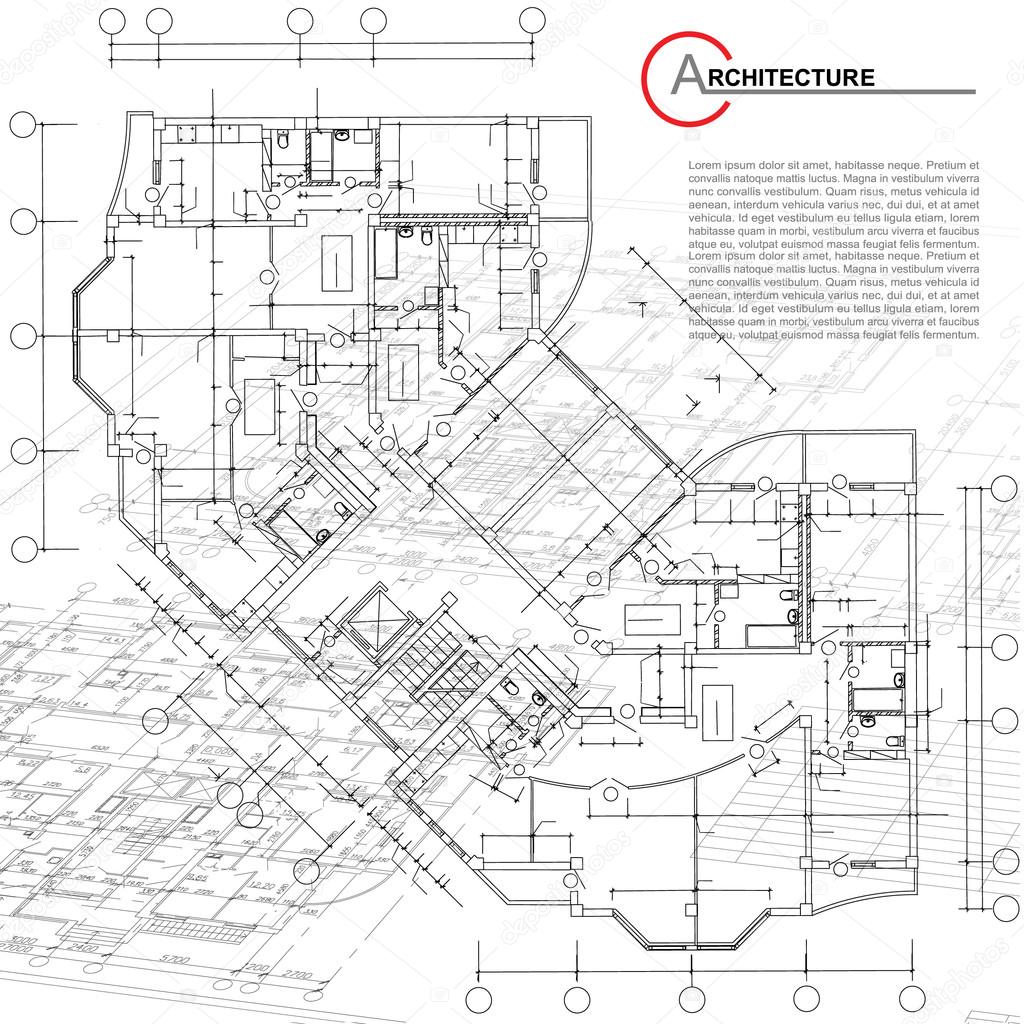 1024x1024 Architectural Background With Technical Drawings Stock Vector