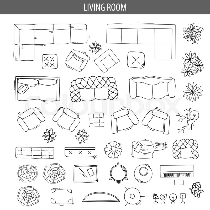 800x800 Set Of Linear Icons For Interior Top View Plans. Isolated Vector