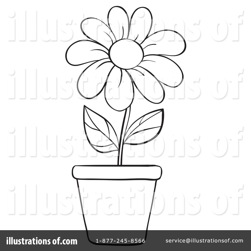 1024x1024 Pot Plant Clipart Line Drawing Flower