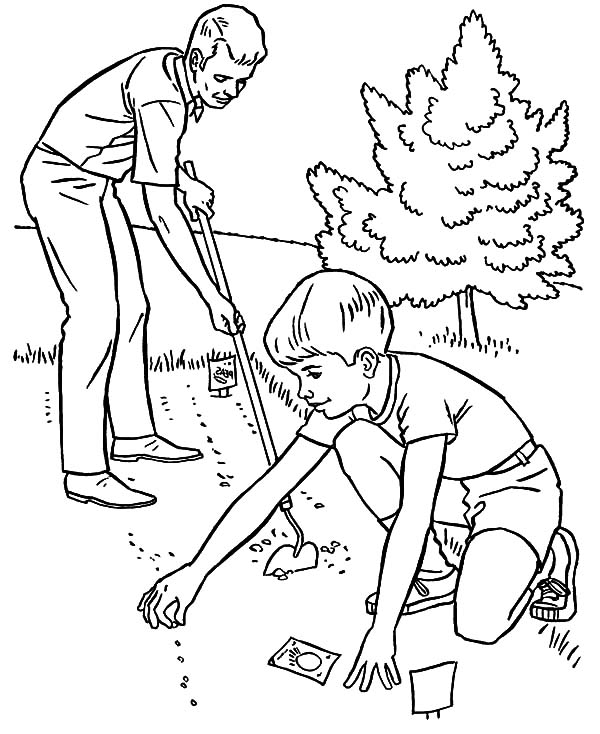 600x734 Father And Son Planting Seed In The Garden Coloring Pages Color Luna