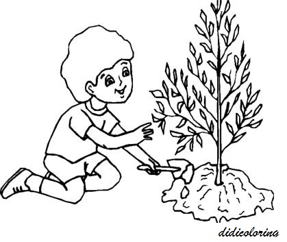 419x353 Printable Boy Planting Tree Earth Day For Coloring