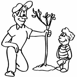 300x300 Man With Boy Planting Tree Coloring Page