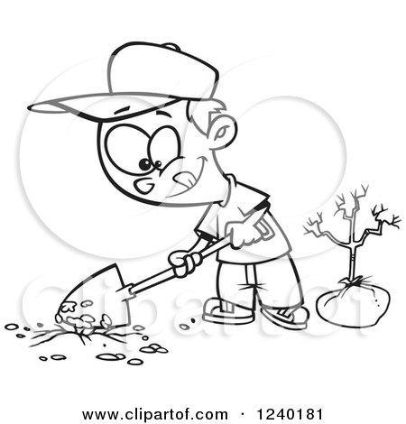 450x470 Royalty Free (Rf) Clipart Illustration Of A Kneeling Man Planting