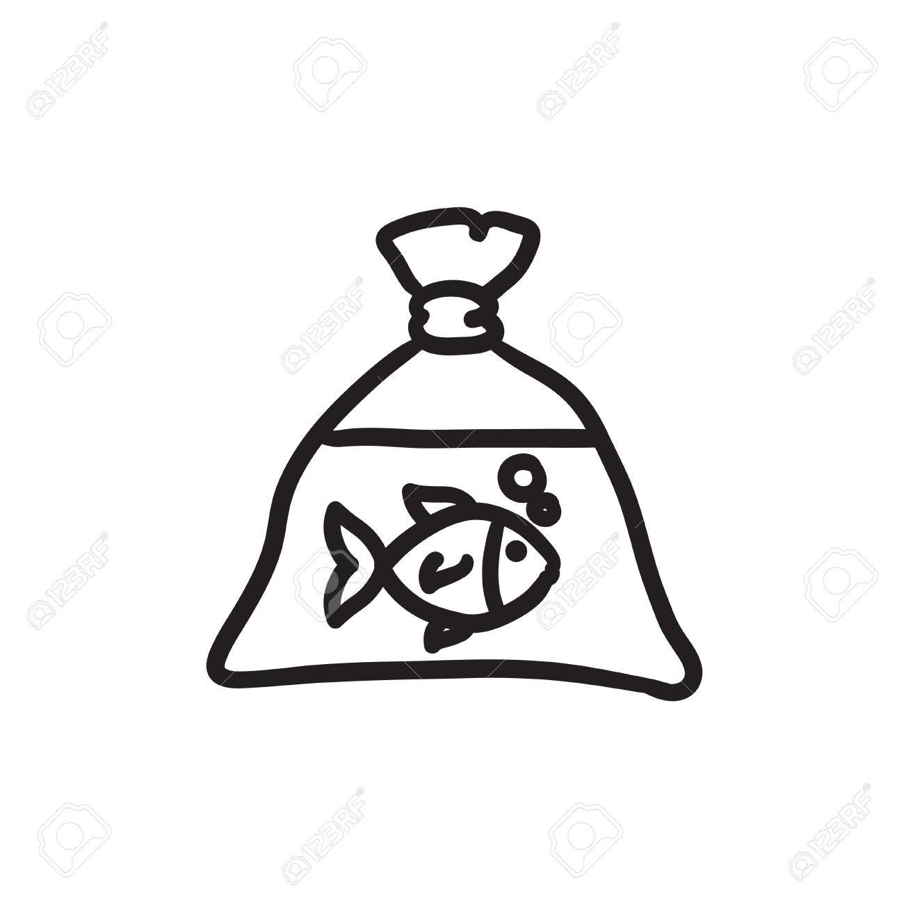 1300x1300 Fish In Plastic Bag Sketch Icon. Royalty Free Cliparts, Vectors