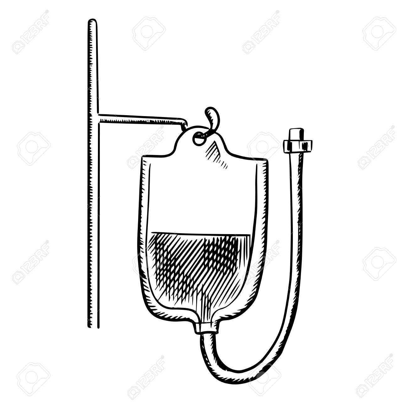 1300x1300 Plastic Bag With Blood For Transfusion Hanging On Stand. Outline