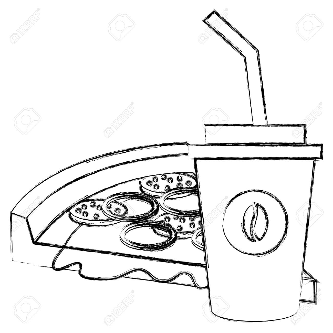 1300x1300 Coffee Plastic Cup With Pizza Vector Illustration Design Royalty