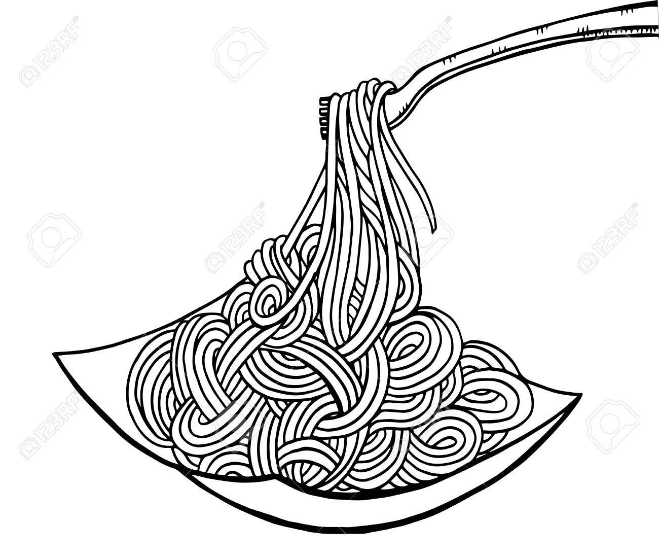 1300x1100 Doodle Noodle At Plate And Fork. Hand Drawing Royalty Free