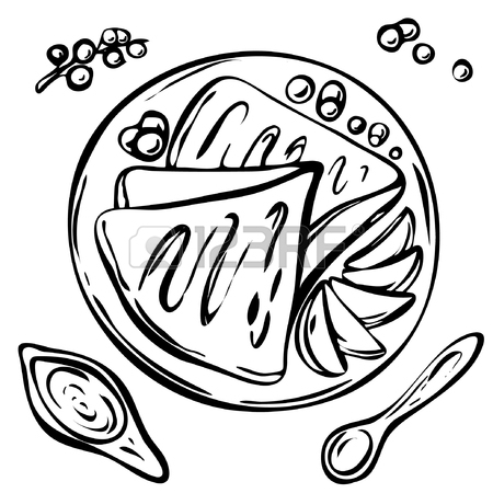 450x450 Pancakes With Fresh Berries On The Plate. Cartoon Sketch Drawn