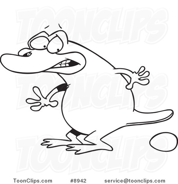581x600 Cartoon Black And White Line Drawing Of A Platypus Laying An Egg
