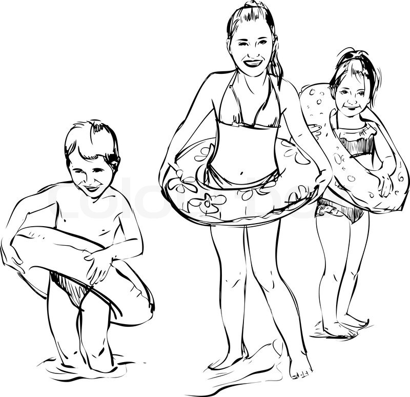 800x774 Sketch Of Children Playing On The Beach Stock Vector Colourbox