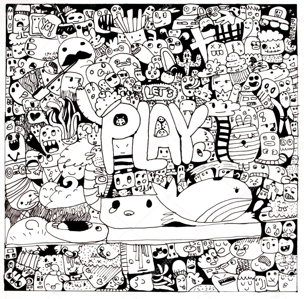 1023x1007 Cartoon Doodles Hand Draw Art. Cartoon Doodle Monsters Hand Draw