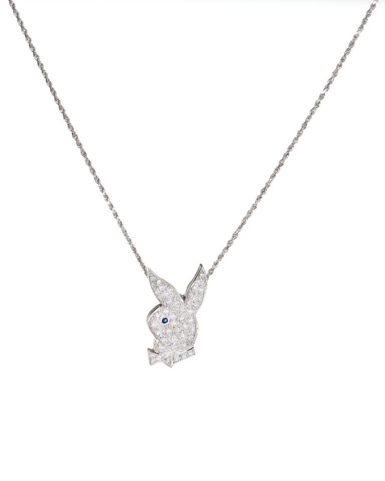 768x960 14k White Gold Playboy Bunny Necklace 2.0ct Diamond Chain Sold