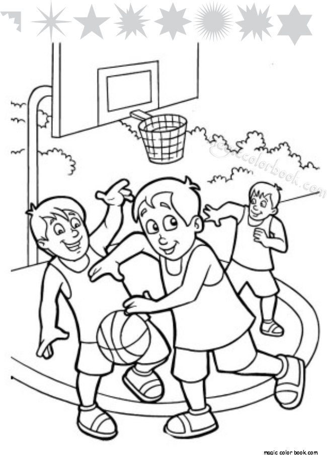 650x904 A Group Of Kids Playing Basketball Coloring Page