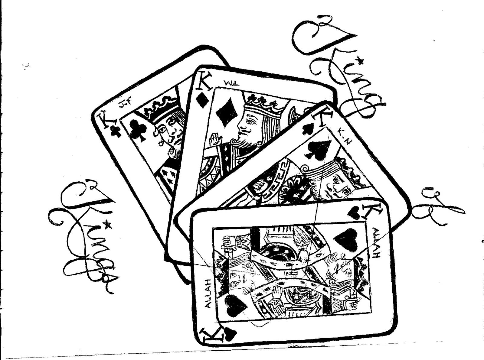 1600x1191 Four King Playing Cards Tattoo Stencil By Michael Kinsey