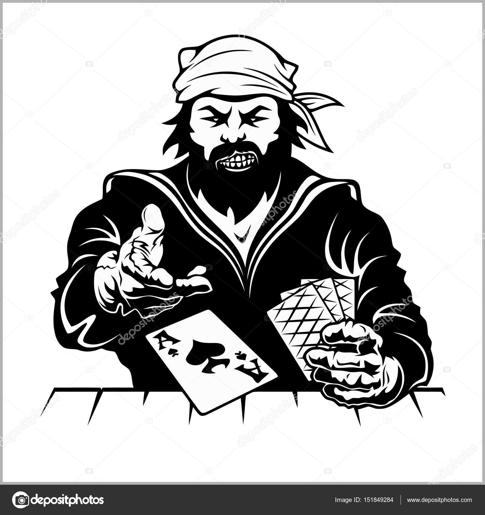 1600x1700 Pirat With Playing Cards. Vintage Stylized Drawing. Stock Vector