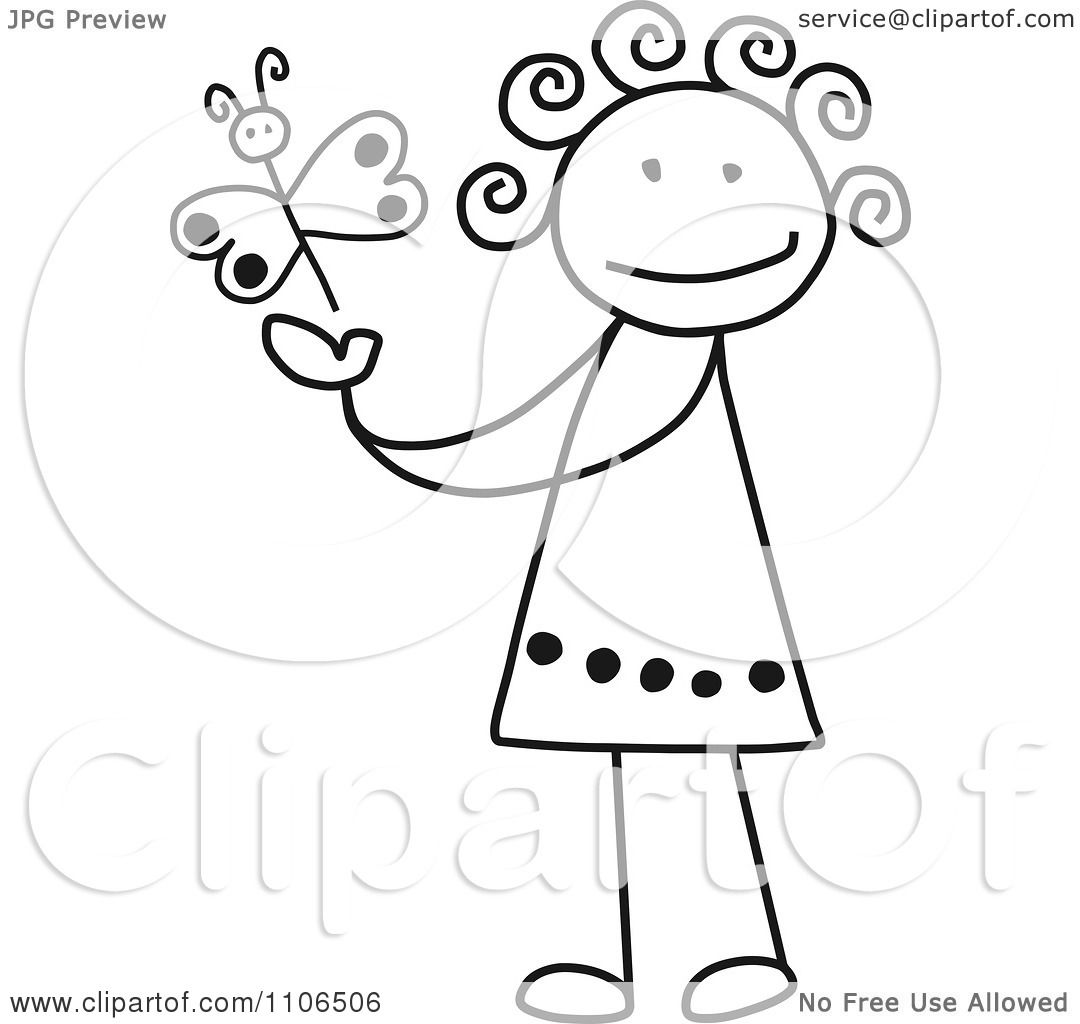 1080x1024 Clipart Black And White Stick Drawing Of A Happy Girl Playing