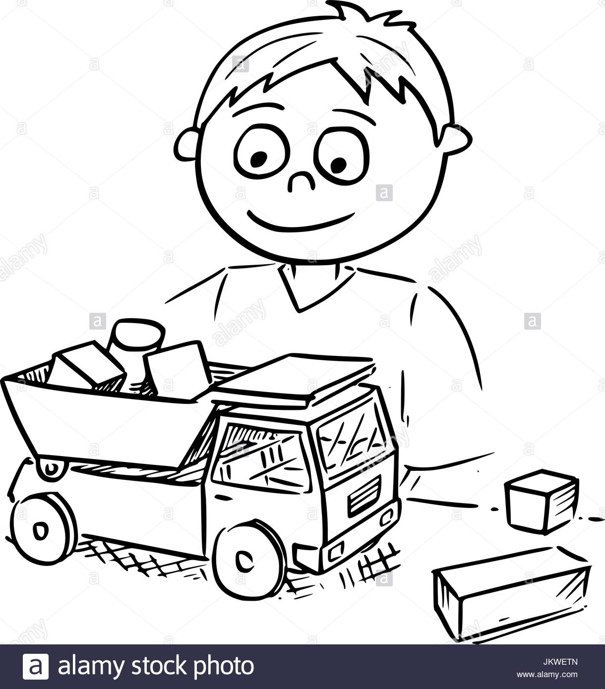 1220x1390 Hand Drawing Vector Cartoon Of A Boy Playing With Toy Truck Car