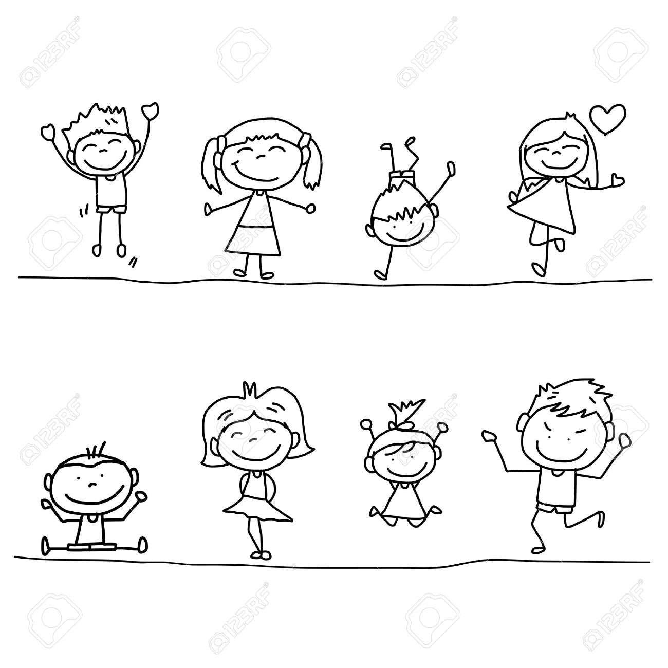1300x1300 Set Of Hand Drawing Cartoon Happy Kids Playing Royalty Free