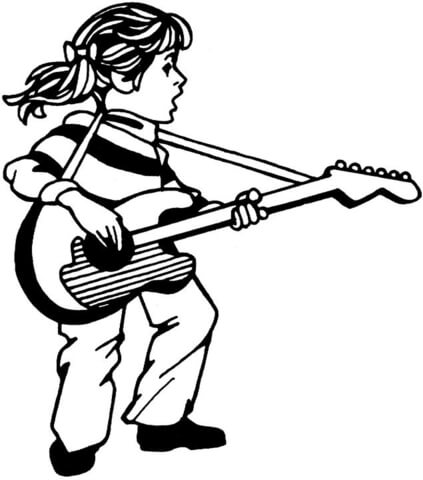 423x480 Girl Plays Guitar And Sings Coloring Page Free Printable