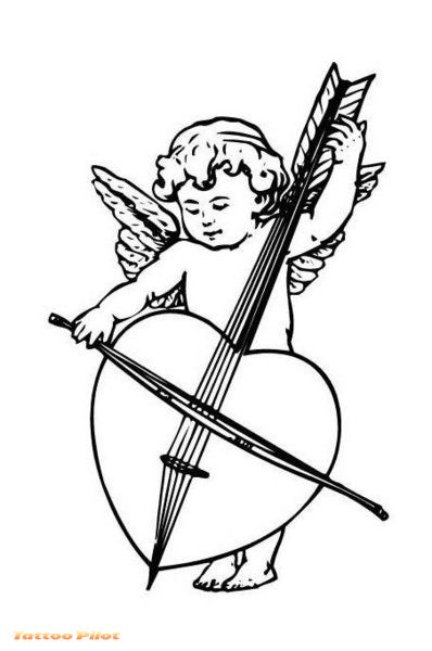 398x600 Baby Angel Playing Guitar Tattoo Design