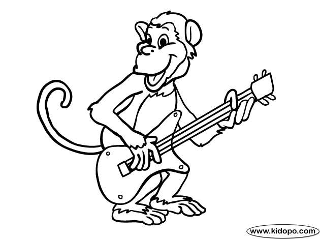 630x470 Monkey Playing Guitar Coloring Page