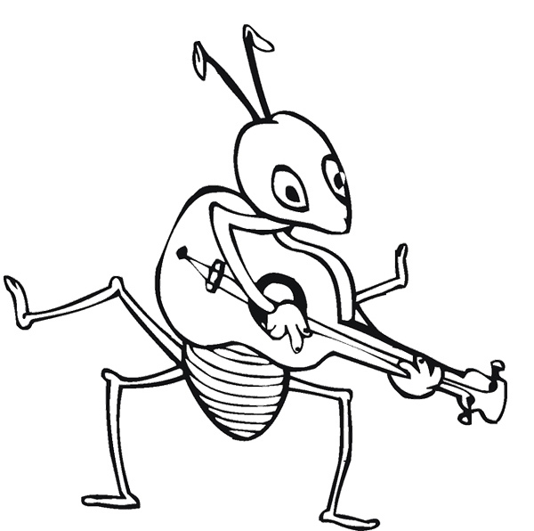 600x596 Printables Ant Playing Guitar Coloring Page Coloring