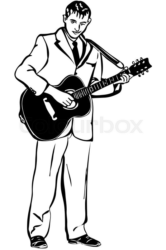 533x800 Black And White Vector Sketch Of A Man Playing An Acoustic Guitar