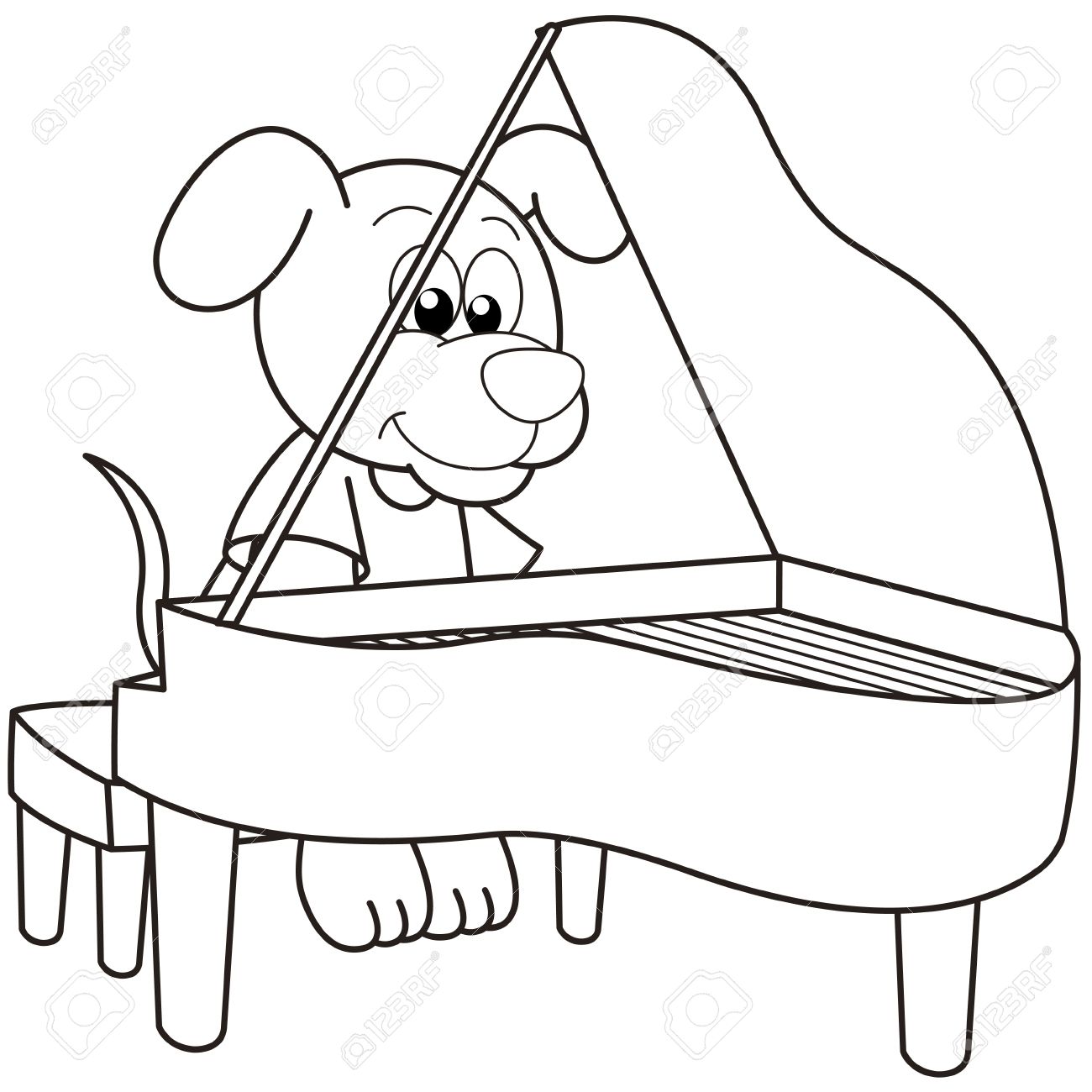 1300x1300 Cartoon Dog Playing A Piano Black And White Royalty Free Cliparts