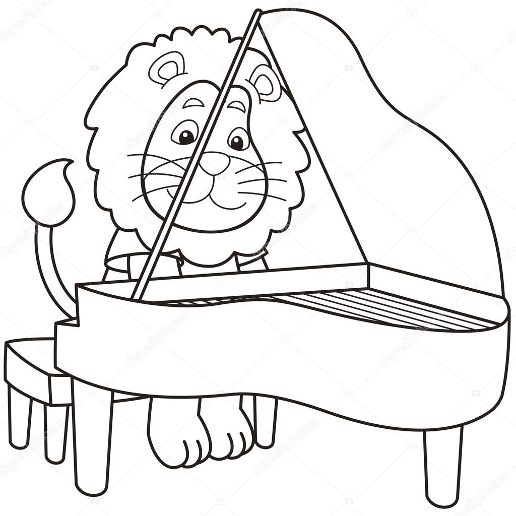 1024x1024 Cartoon Lion Playing A Piano Stock Vector Kchungtw