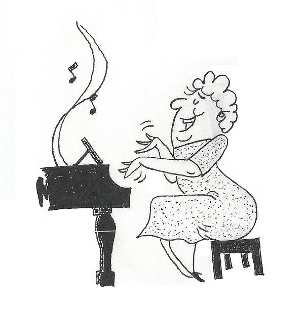 600x619 She's Music To My Ears Another Cartoon Drawing Of A Woman Playing