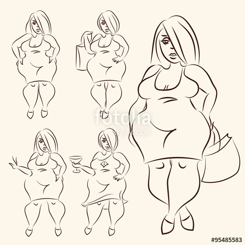 500x500 Plus Size Woman Set. Line Drawing Illustration Stock Image