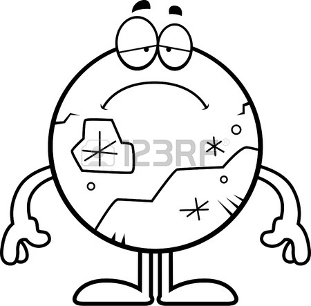 450x443 A Cartoon Illustration Of Pluto Looking Sad. Royalty Free Cliparts