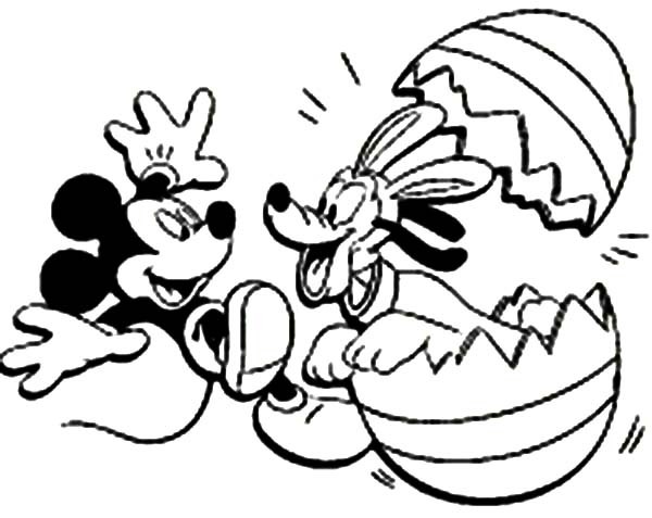 600x477 Disney Easter Pluto And Mickey Mouse Broken Egg Coloring Pages