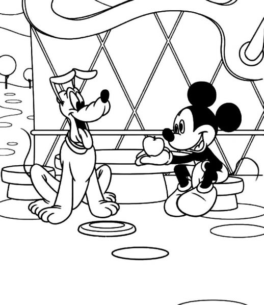 518x598 Mickey Junior Giving Apple To Pluto Disney Coloring Pages