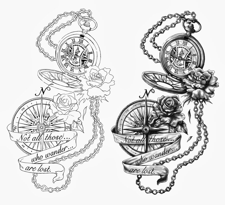 900x821 7 Latest Pocket Watch Tattoo Design Ideas
