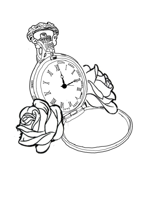500x707 Pocket Watch Tattoo Drawing Outline Sketch Coloring Page Tatz