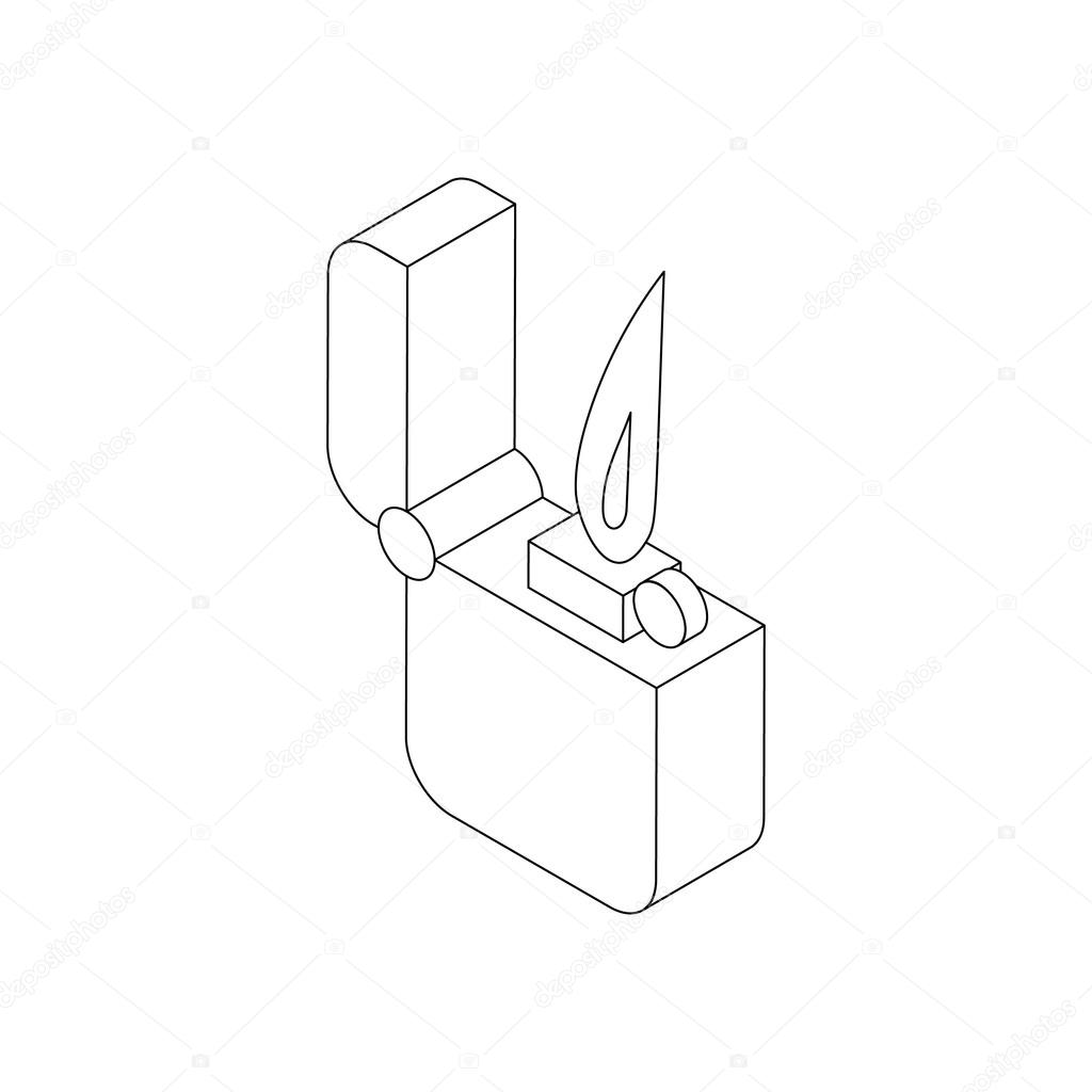 1024x1024 Pocket Lighter With Fire Icon, Isometric 3d Style Stock Vector