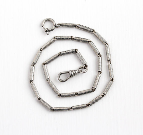 570x538 Vintage Art Deco Silver Tone Pocket Watch Chain