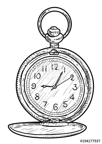 354x500 Pocket Clock Illustration, Drawing, Engraving, Ink, Line Art