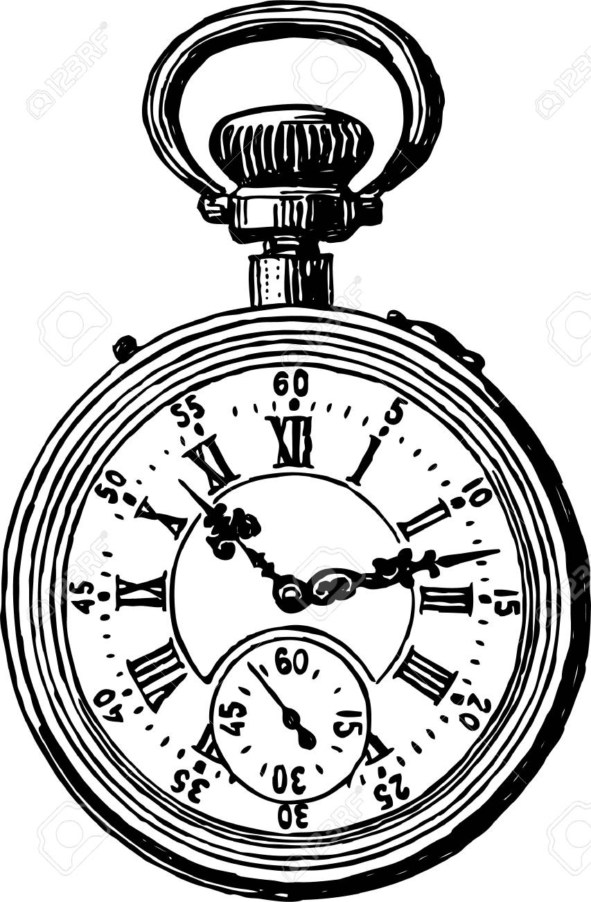 853x1300 Vector Drawing Of A Vintage Pocket Watch Royalty Free Cliparts